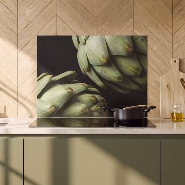 Induction Hob Cover & Splashback (2-in-1) - Artichoke - Green - Food - Artisjok - Groen - Eten Inductie beschemer met haakjes klein