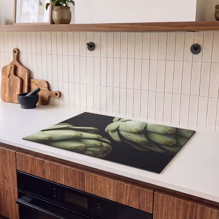 Induction Hob Cover & Splashback (2-in-1) - Artichoke - Green - Food - Artisjok - Groen - Eten Inductie beschemer met haakjes klein