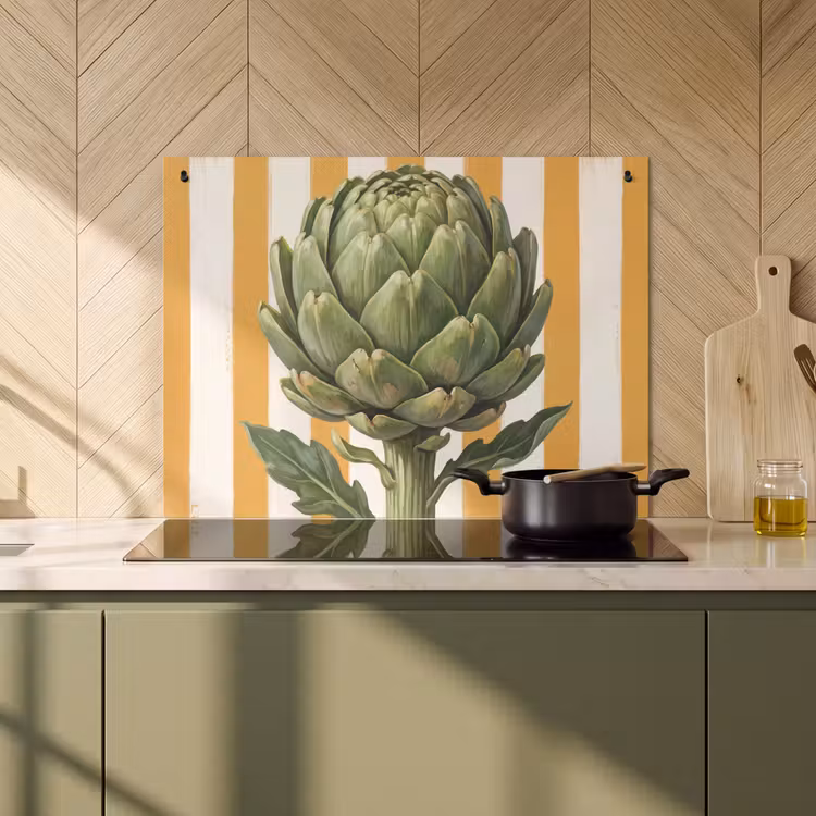 Induction Hob Cover & Splashback (2-in-1) - Artichoke - Modern - Vegetable - Artisjok - Modern - Groente Inductie beschemer met haakjes klein