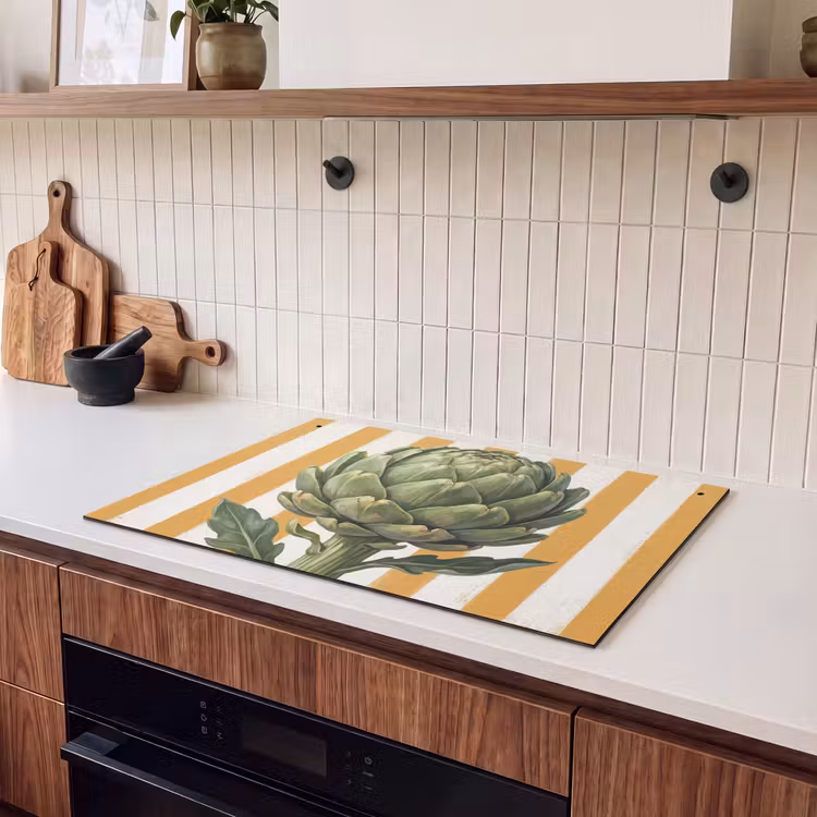 Induction Hob Cover & Splashback (2-in-1) - Artichoke - Modern - Vegetable - Artisjok - Modern - Groente Inductie beschemer met haakjes klein