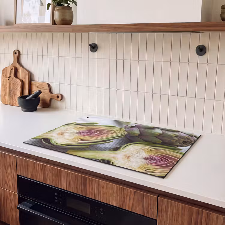 Induction Hob Cover & Splashback (2-in-1) - Artichoke - Sliced - Food - Artisjok - Doorgesneden - Eten Inductie beschemer met haakjes klein