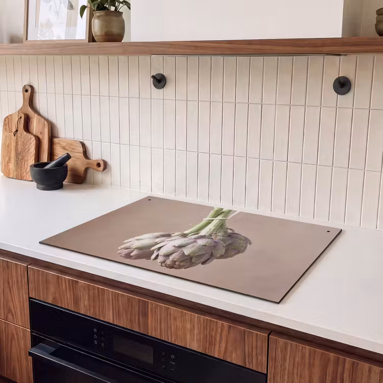 Induction Hob Cover & Splashback (2-in-1) - Artichokes - Hanging - Vegetables - Artisjokken - Hangend - Groenten Inductie beschemer met haakjes klein