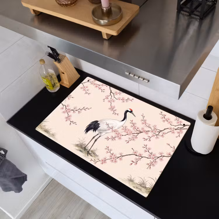 Aziatisch - Kraanvogel - Beige Inductie beschemer met haakjes klein -sfeer1