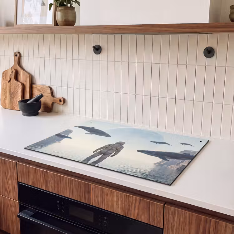 Induction Hob Cover & Splashback (2-in-1) - Astronaut - Whale - Fantasy - Ruimtevaarder - Walvis - Fantasie Inductie beschemer met haakjes klein