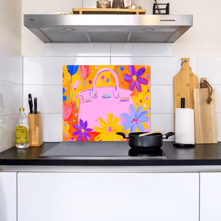 Tas - Roze - Bloemen Inductie beschemer met haakjes middel -sfeer2