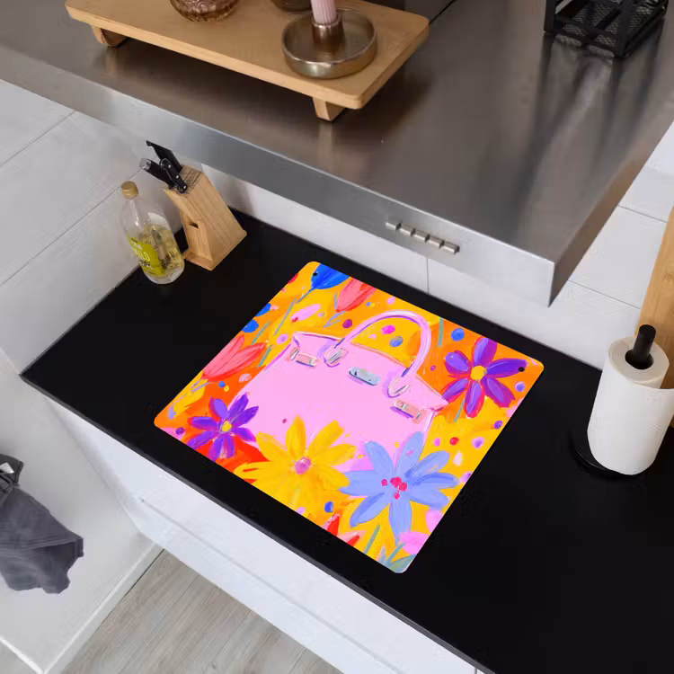 Tas - Roze - Bloemen Inductie beschemer met haakjes middel -sfeer1
