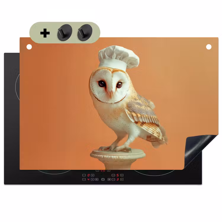 Kerkuil - Koksmuts - Oranje - Vogel Inductie beschemer met haakjes klein -3d