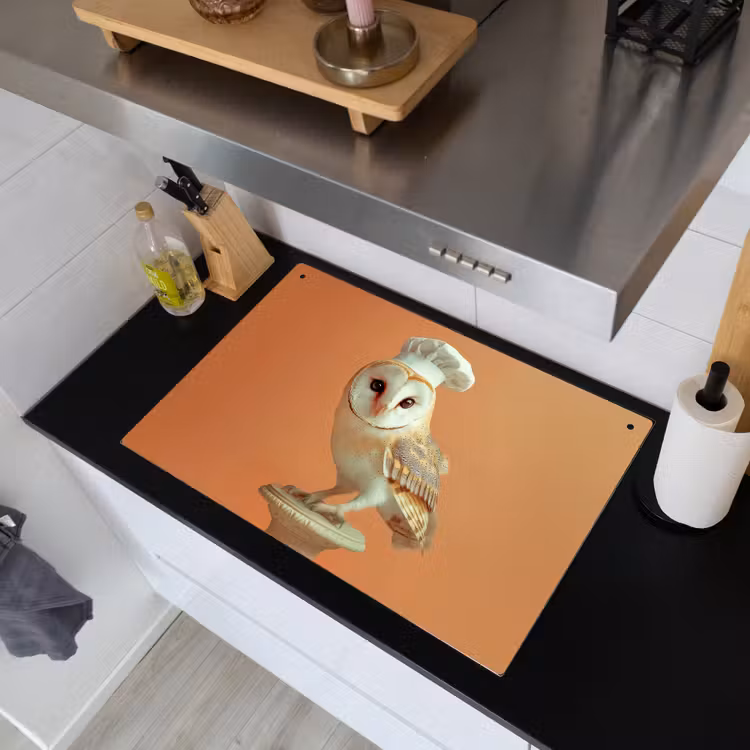 Kerkuil - Koksmuts - Oranje - Vogel Inductie beschemer met haakjes klein -sfeer1