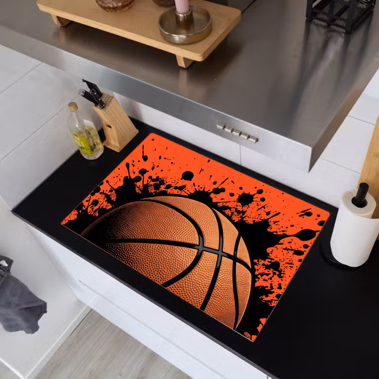 Basketbal - Verf - Sport - Oranje Inductie beschemer met haakjes klein -sfeer1