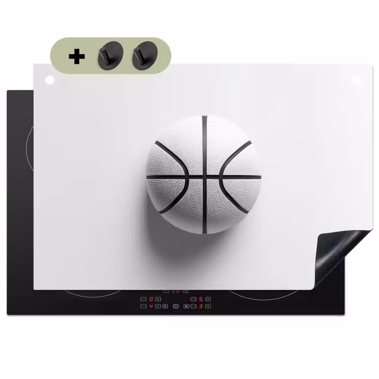 Basketbal - Wit - Schaduw - Lijnen Inductie beschemer met haakjes klein -3d