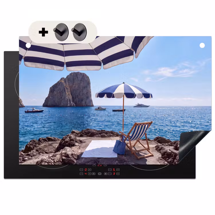 Strand - Ligstoel - Parasol - Zomer - Blauw Inductie beschemer met haakjes klein -3d