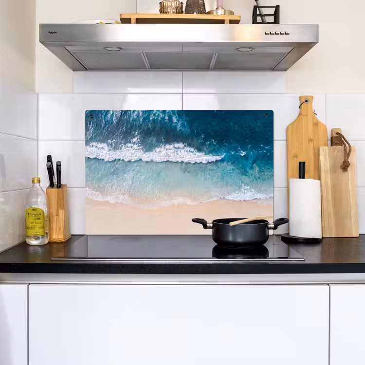Strand - Zee - Golven - Natuur - Blauw Inductie beschemer met haakjes klein -sfeer2