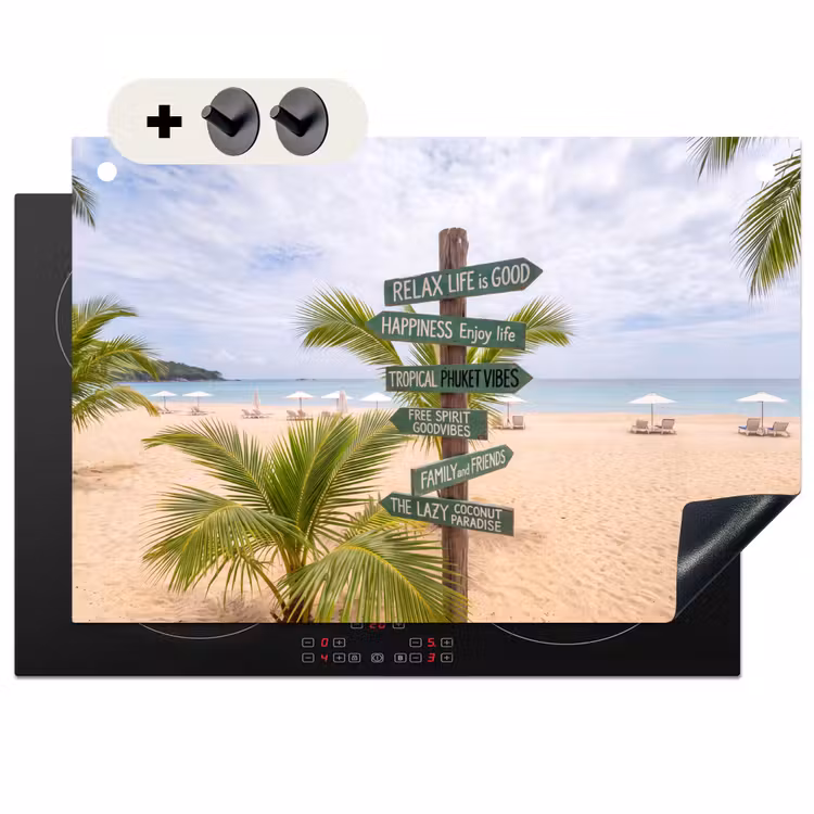 Strand - Wegwijzer - Palmen - Tropisch - Groen Inductie beschemer met haakjes klein -3d