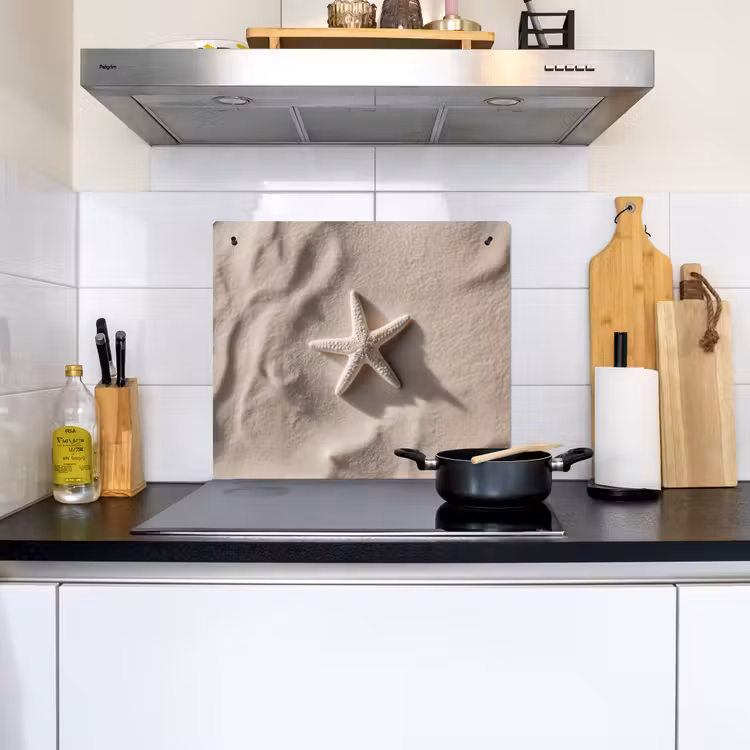 Strand - Zeester - Zand - Beige Inductie beschemer met haakjes middel -sfeer2