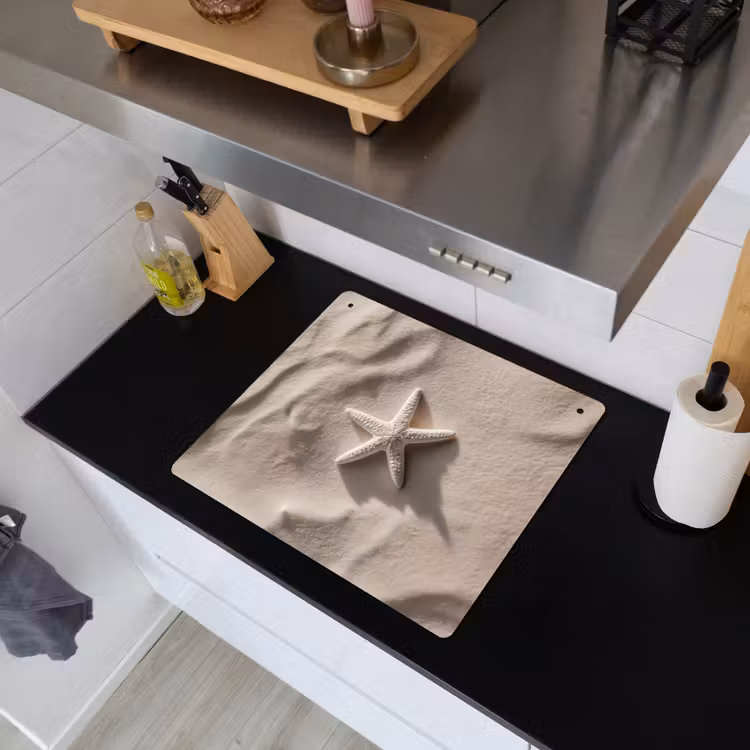 Strand - Zeester - Zand - Beige Inductie beschemer met haakjes middel -sfeer1