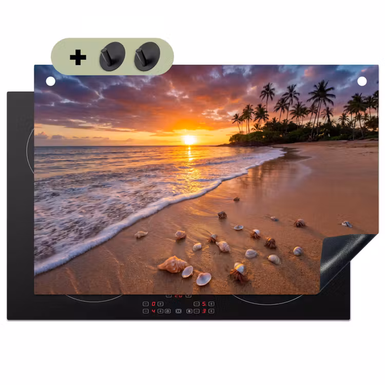 Strand - Zonsondergang - Palmbomen - Natuur - Oranje Inductie beschemer met haakjes klein -3d