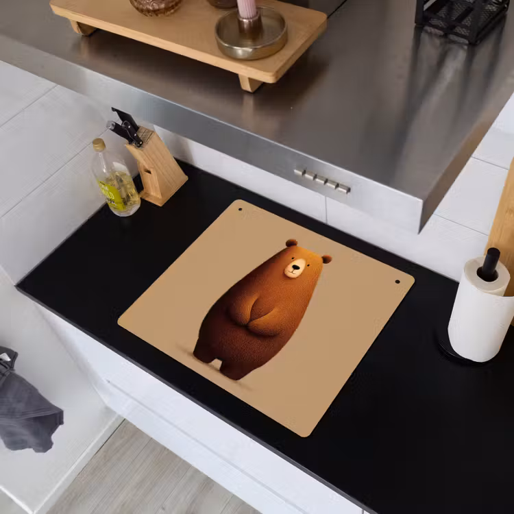 Beer - Minimalistisch - Bruin Inductie beschemer met haakjes middel -sfeer1