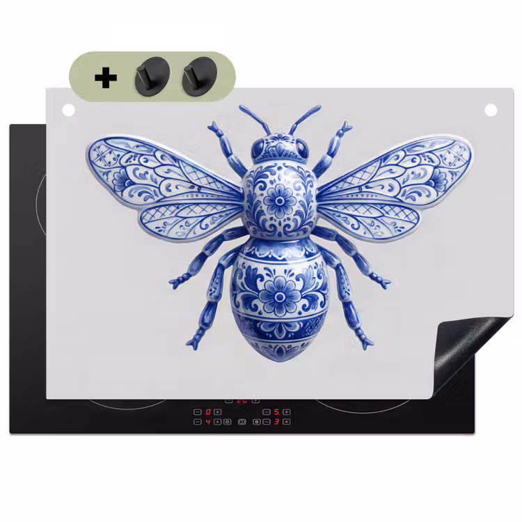 Bij - Modern - Delfts - Blauw Inductie beschemer met haakjes klein -3d