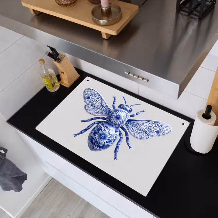 Bij - Modern - Delfts - Blauw Inductie beschemer met haakjes klein -sfeer1