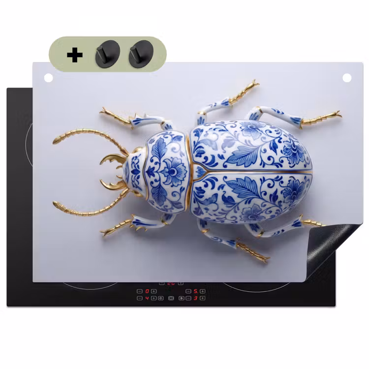 Kever - Delfts - Blauw - Goud Inductie beschemer met haakjes klein -3d