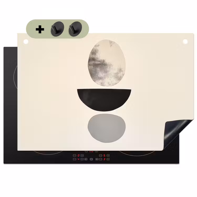 Beige - Japandi - Wabi sabi Inductie beschemer met haakjes klein -3d
