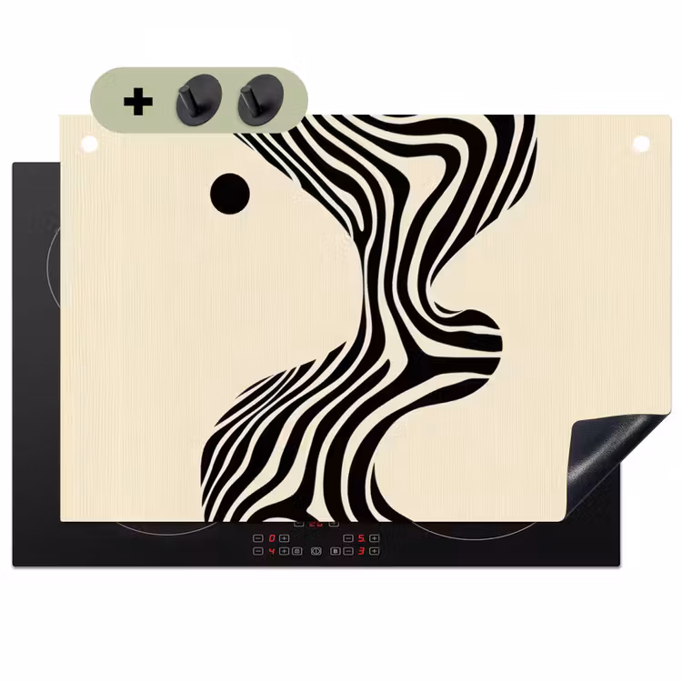Beige - Lijnen - Golvend -  Abstract Inductie beschemer met haakjes klein -3d