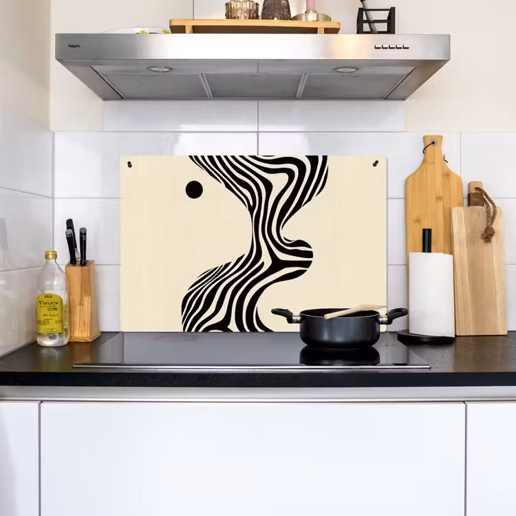 Beige - Lijnen - Golvend -  Abstract Inductie beschemer met haakjes klein -sfeer2