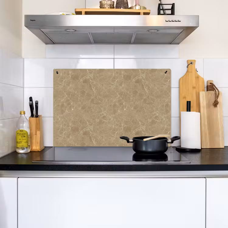 Beige - Marmer - Witte aders Inductie beschemer met haakjes klein 777 -sfeer2