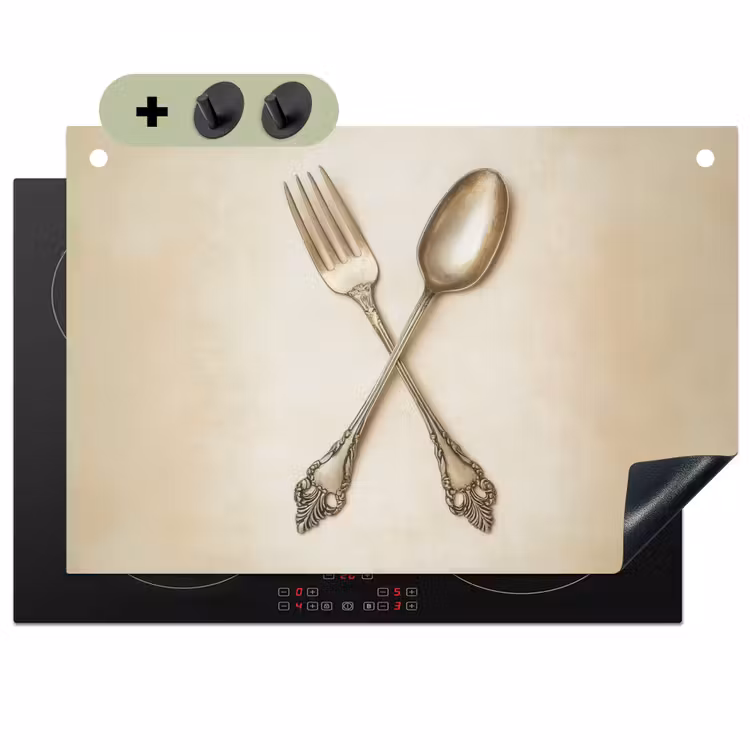 Beige - Vintage - Bestek Inductie beschemer met haakjes klein -3d