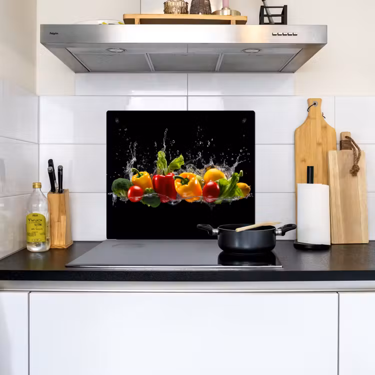 Paprika - Water - Groente - Zwart Inductie beschemer met haakjes middel -sfeer2