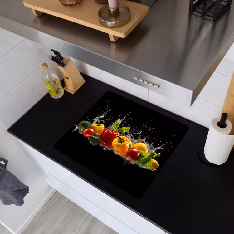 Paprika - Water - Groente - Zwart Inductie beschemer met haakjes middel -sfeer1