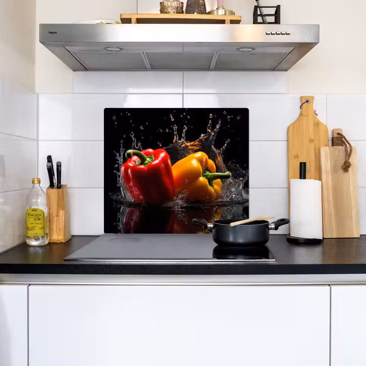 Paprika - Water - Zwart - Groente - Rood - Geel Inductie beschemer met haakjes middel -sfeer2