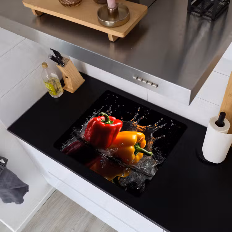 Paprika - Water - Zwart - Groente - Rood - Geel Inductie beschemer met haakjes middel -sfeer1