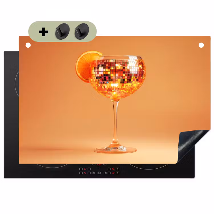 Drank - Oranje - Glitter - Disco Inductie beschemer met haakjes klein -3d
