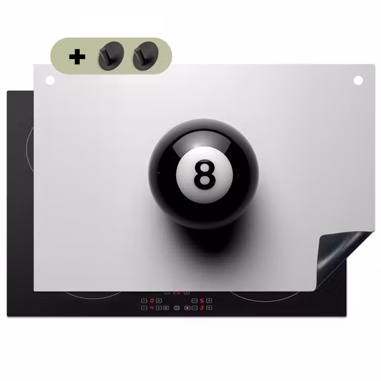 Biljartbal - Getal - Acht - Wit Inductie beschemer met haakjes klein -3d