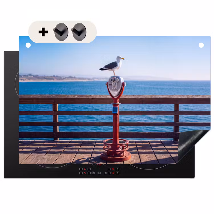 Vogel - Verrekijker - Kust - Zee - Blauw Inductie beschemer met haakjes klein -3d