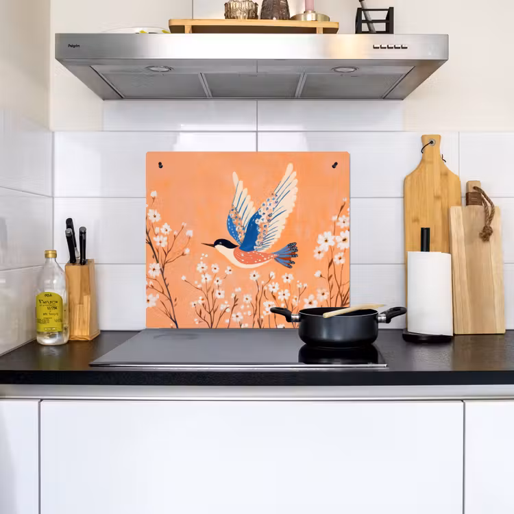 Vogel - Bloesemtakken - Warm - Kleurrijk Inductie beschemer met haakjes middel -sfeer2