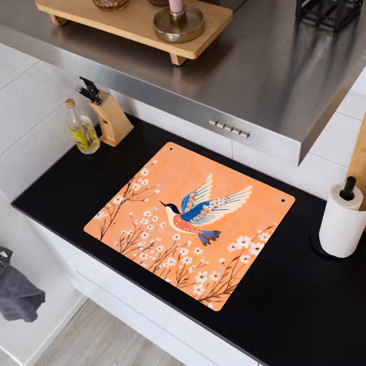 Vogel - Bloesemtakken - Warm - Kleurrijk Inductie beschemer met haakjes middel -sfeer1