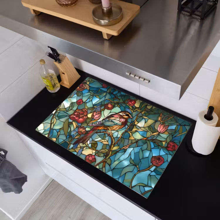 Vogel - Tak - Rozen - Mozaïek Inductie beschemer met haakjes klein -sfeer1