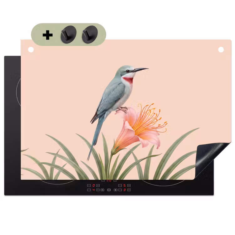 Vogel - Bloem - Natuur - Roze Inductie beschemer met haakjes klein -3d