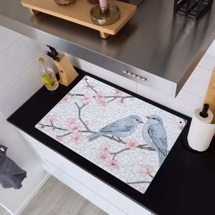 Vogel - Bloemen - Natuur - Mozaïek - Roze Inductie beschemer met haakjes klein -sfeer1