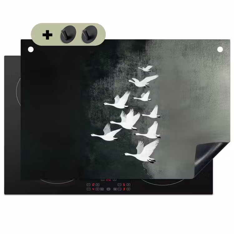 Vogel - Japandi - Groen Inductie beschemer met haakjes klein -3d