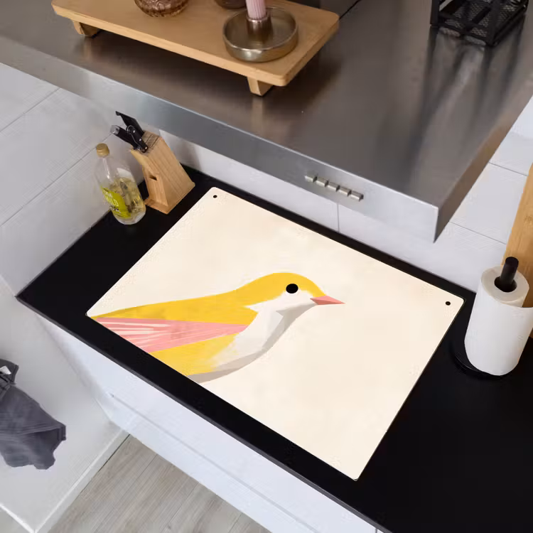 Vogel - Minimalistisch - Geel Inductie beschemer met haakjes klein -sfeer1