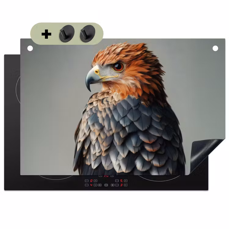 Vogel - Realistisch - Veren - Bruin Inductie beschemer met haakjes klein -3d