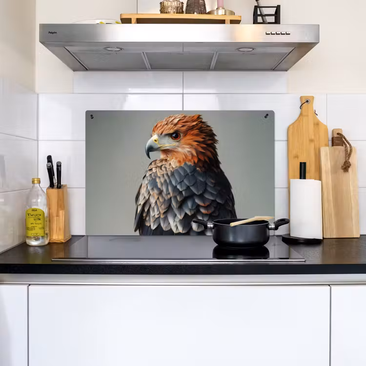 Vogel - Realistisch - Veren - Bruin Inductie beschemer met haakjes klein -sfeer2