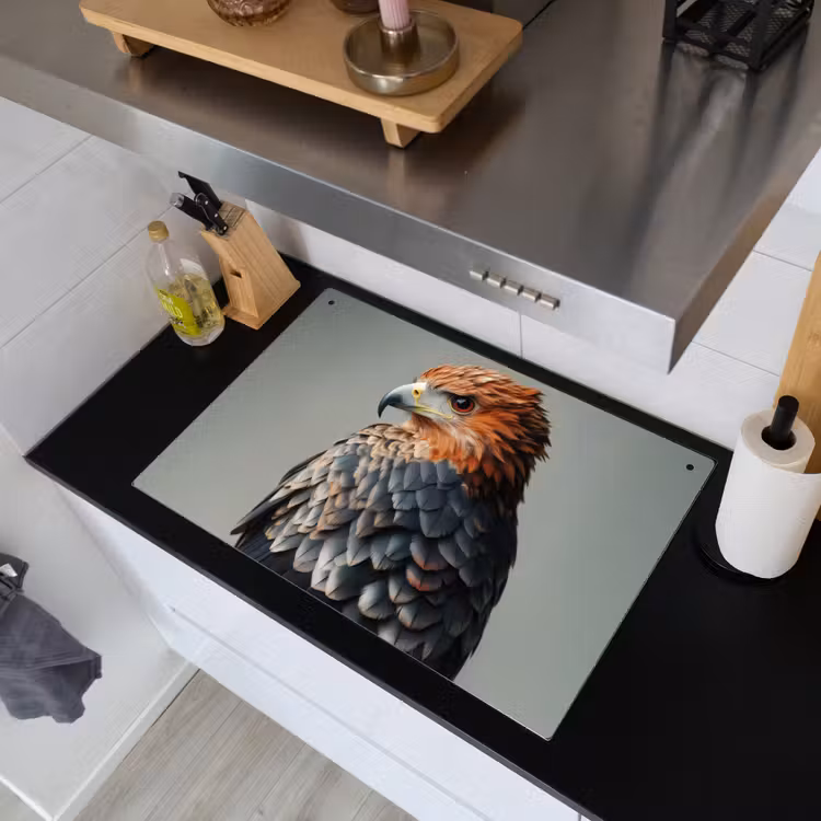 Vogel - Realistisch - Veren - Bruin Inductie beschemer met haakjes klein -sfeer1