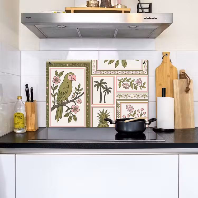 Vogel - Tropisch - Patroon - Decoratief - Groen Inductie beschemer met haakjes klein -sfeer2