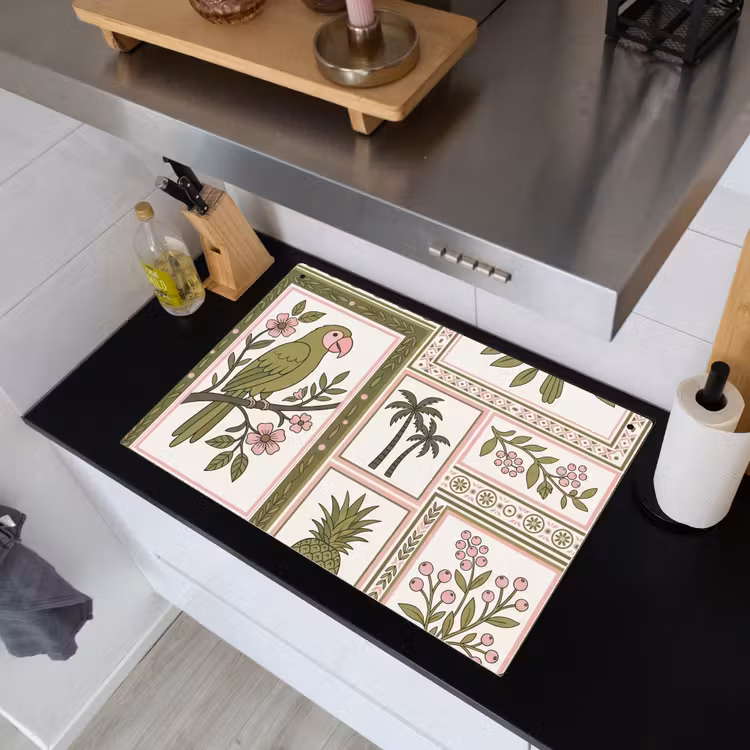 Vogel - Tropisch - Patroon - Decoratief - Groen Inductie beschemer met haakjes klein -sfeer1