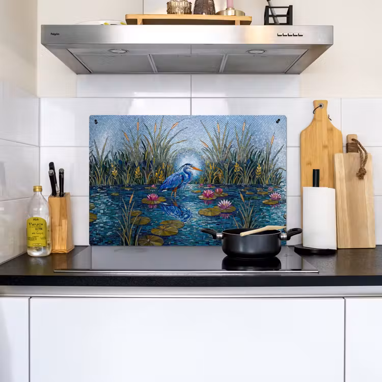 Vogel - Water - Natuur - Abstract - Blauw Inductie beschemer met haakjes klein -sfeer2