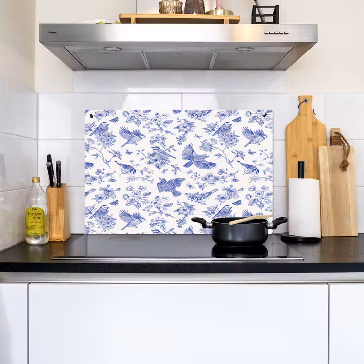 Birds - Flowers - Blue Inductie beschemer met haakjes klein 777 -sfeer2